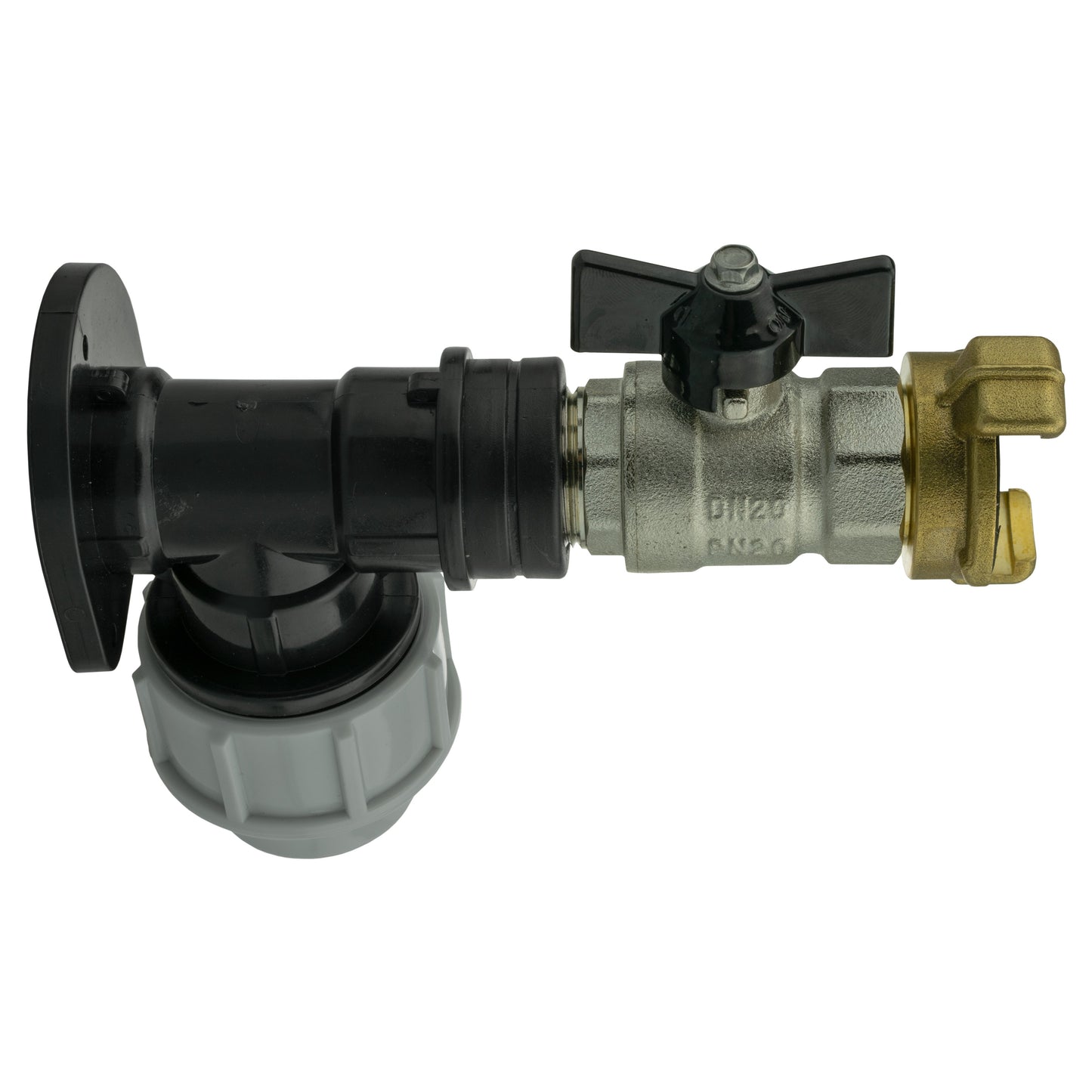 Wall Flange Kit 20mm MDPE + Bib Valve + 1/2 Geka Hose Pipe Fitting Claw Coupling