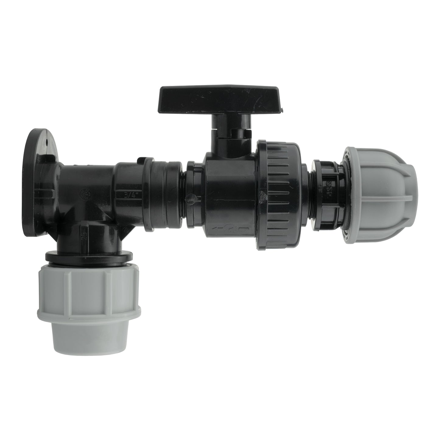 Wall Flange Kit 25mm MDPE + Large Plastic Valve and 25mm MDPE Straight