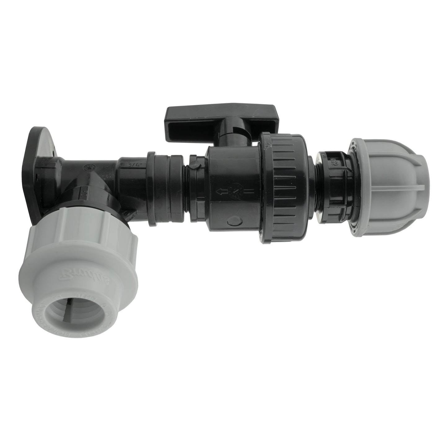 Wall Flange Kit 25mm MDPE + Large Plastic Valve and 25mm MDPE Straight