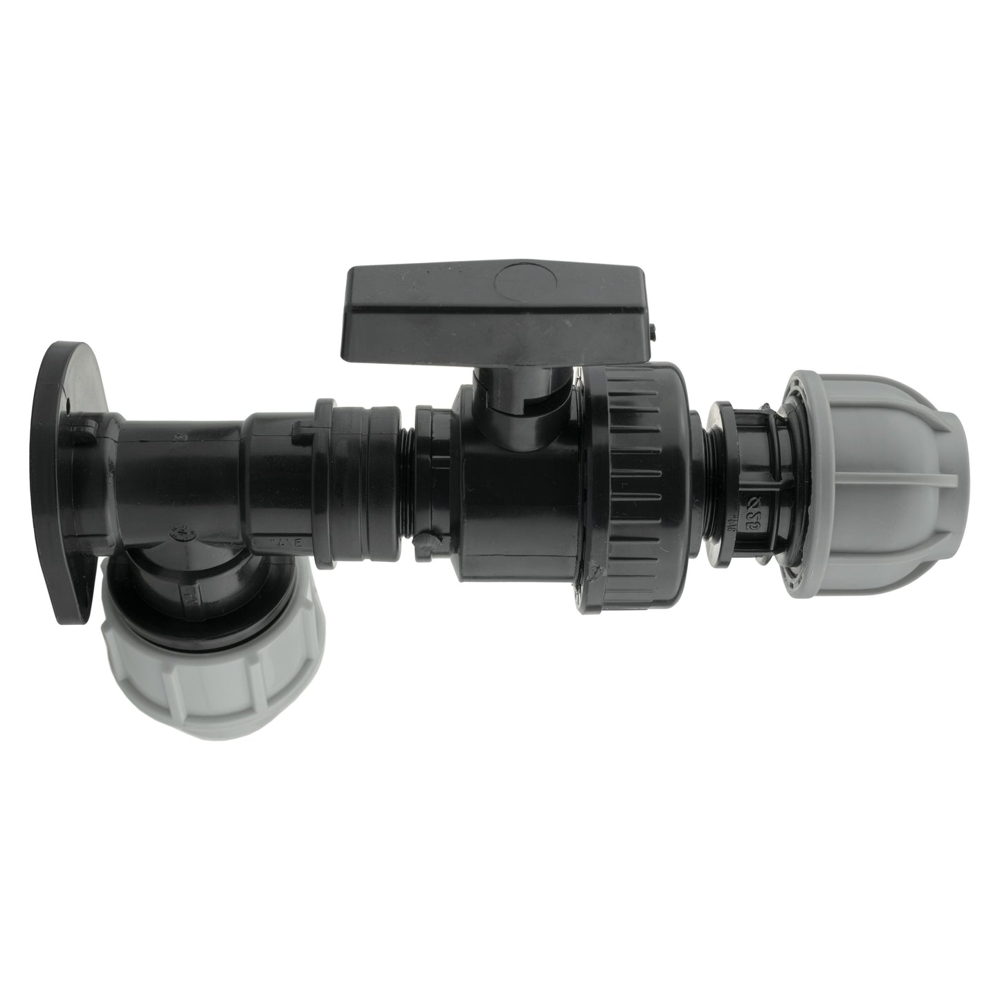 Wall Flange Kit 25mm MDPE + Large Plastic Valve and 25mm MDPE Straight