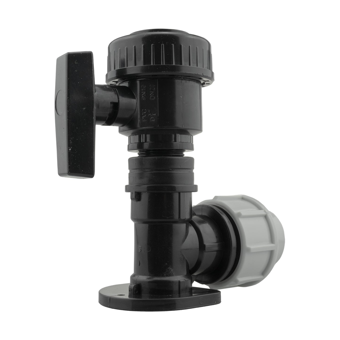 Wall Flange Kit 25mm MDPE + Large Plastic Valve 3/4in BSP for BSP Thread Fitting