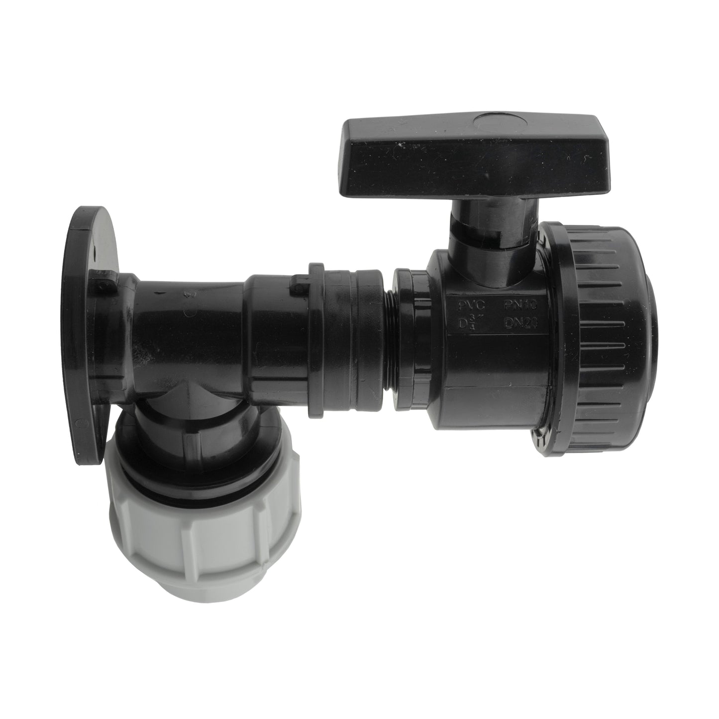 Wall Flange Kit 25mm MDPE + Large Plastic Valve 3/4in BSP for BSP Thread Fitting