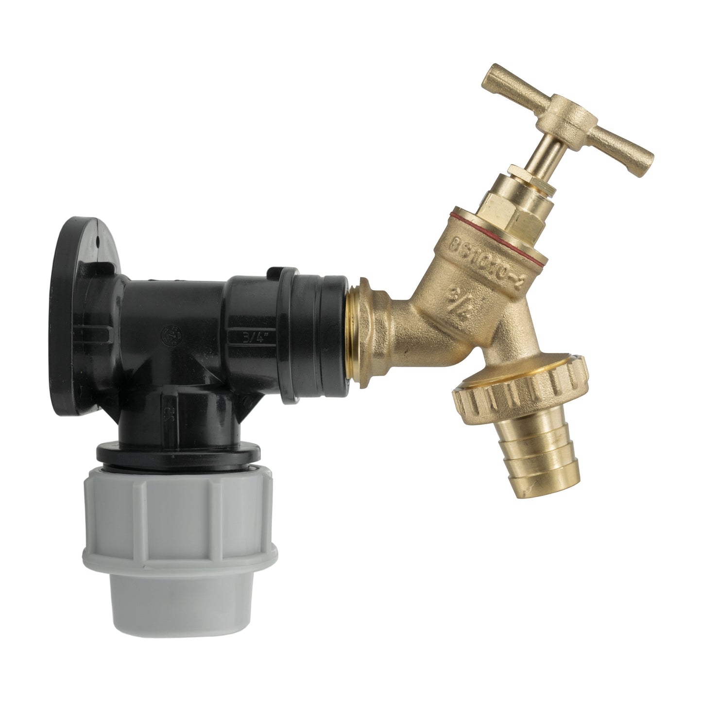 Wall Flange Kit 25mm MDPE - Brass Garden Tap 3/4in Barb for Outdoor Watering Kit