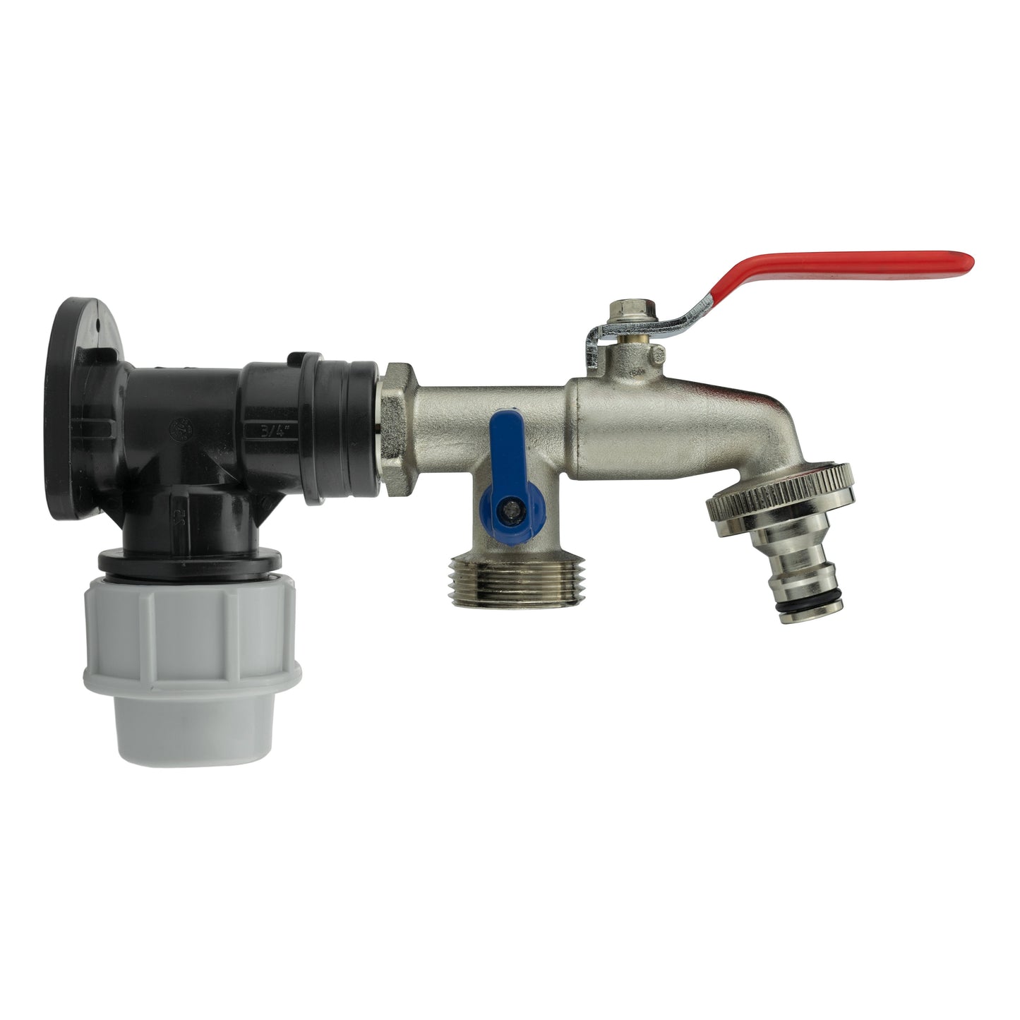 Wall Flange Kit 25mm MDPE + Double Lever Tap 3/4 BSP for Drip Irrigation Fitting