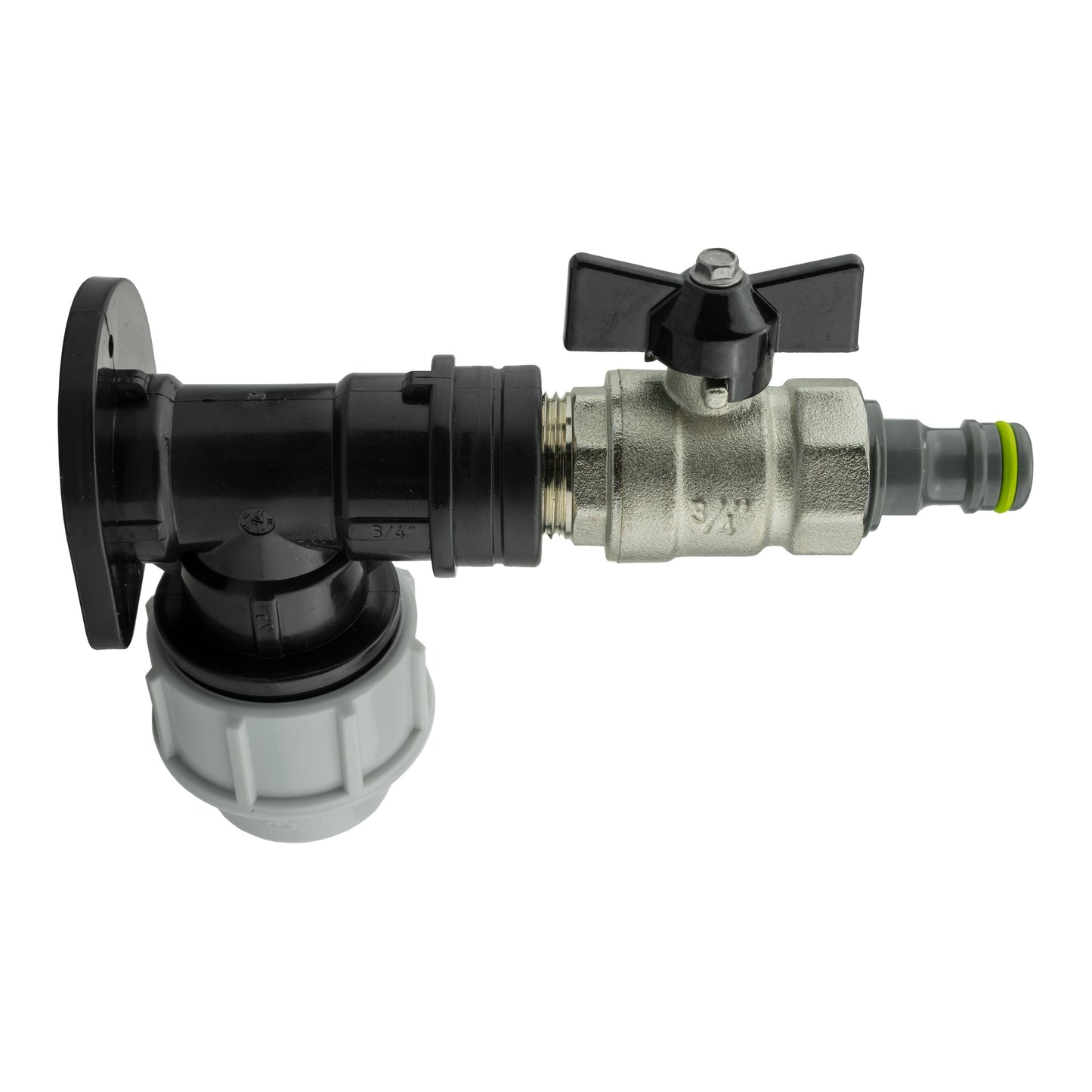 Wall Flange Kit 25mm MDPE + Bib Valve + Click Lock Male Lime for Water Connector