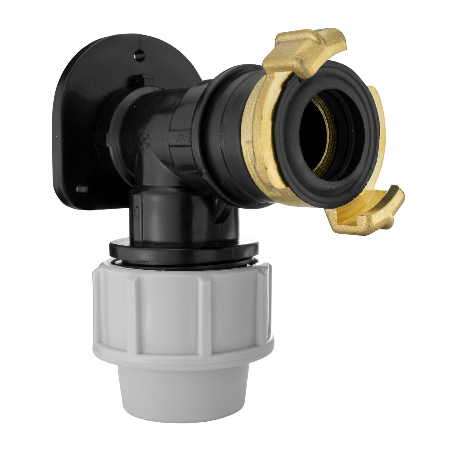 Wall Flange Kit 25mm MDPE + 3/4 BSP Geka Brass Water Fitting MDPE Pipe Connector