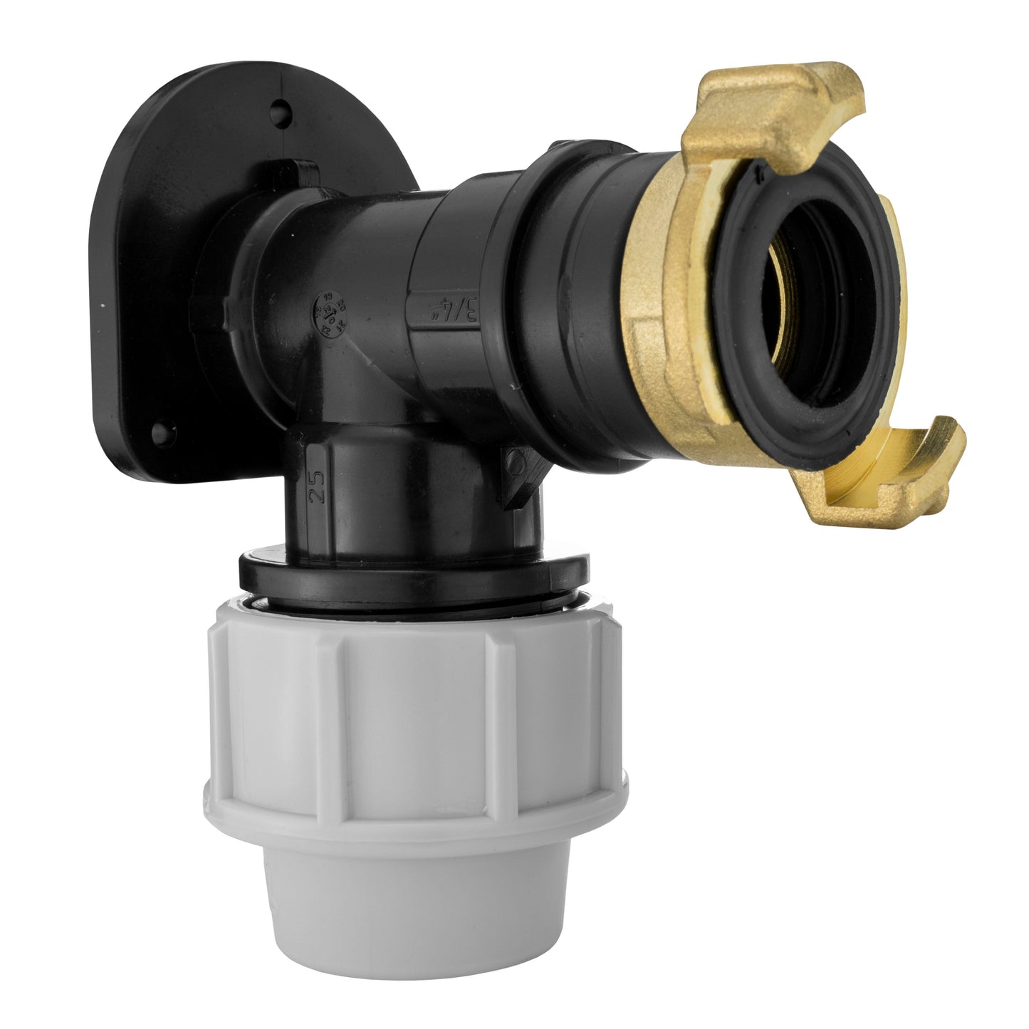 Wall Flange Kit 25mm MDPE + 3/4 BSP Geka Brass Water Fitting MDPE Pipe Connector