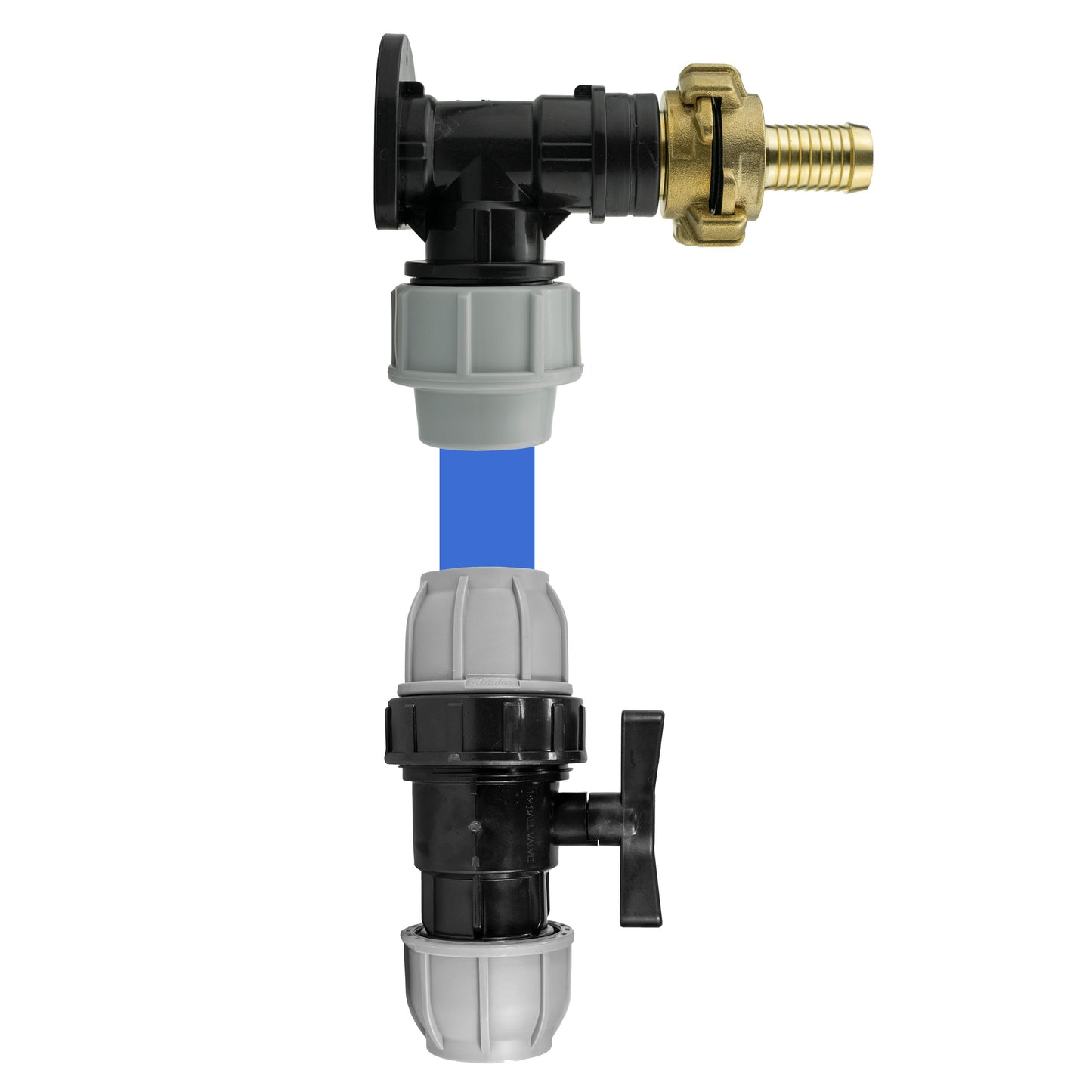Wall Flange Kit 25mm MDPE + 25mm MDPE Valve + 19mm Barbed Geka Set Claw Coupling
