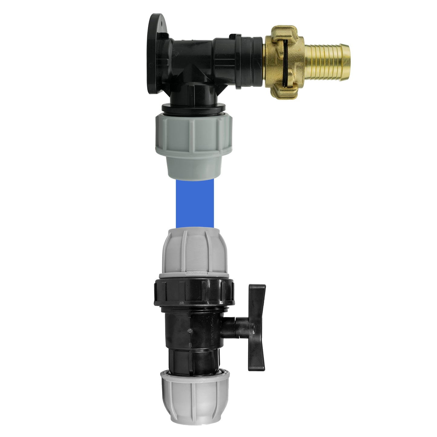 Wall Flange Kit 25mm MDPE + 25mm MDPE Valve + 25mm Barbed Geka Set Claw Coupling