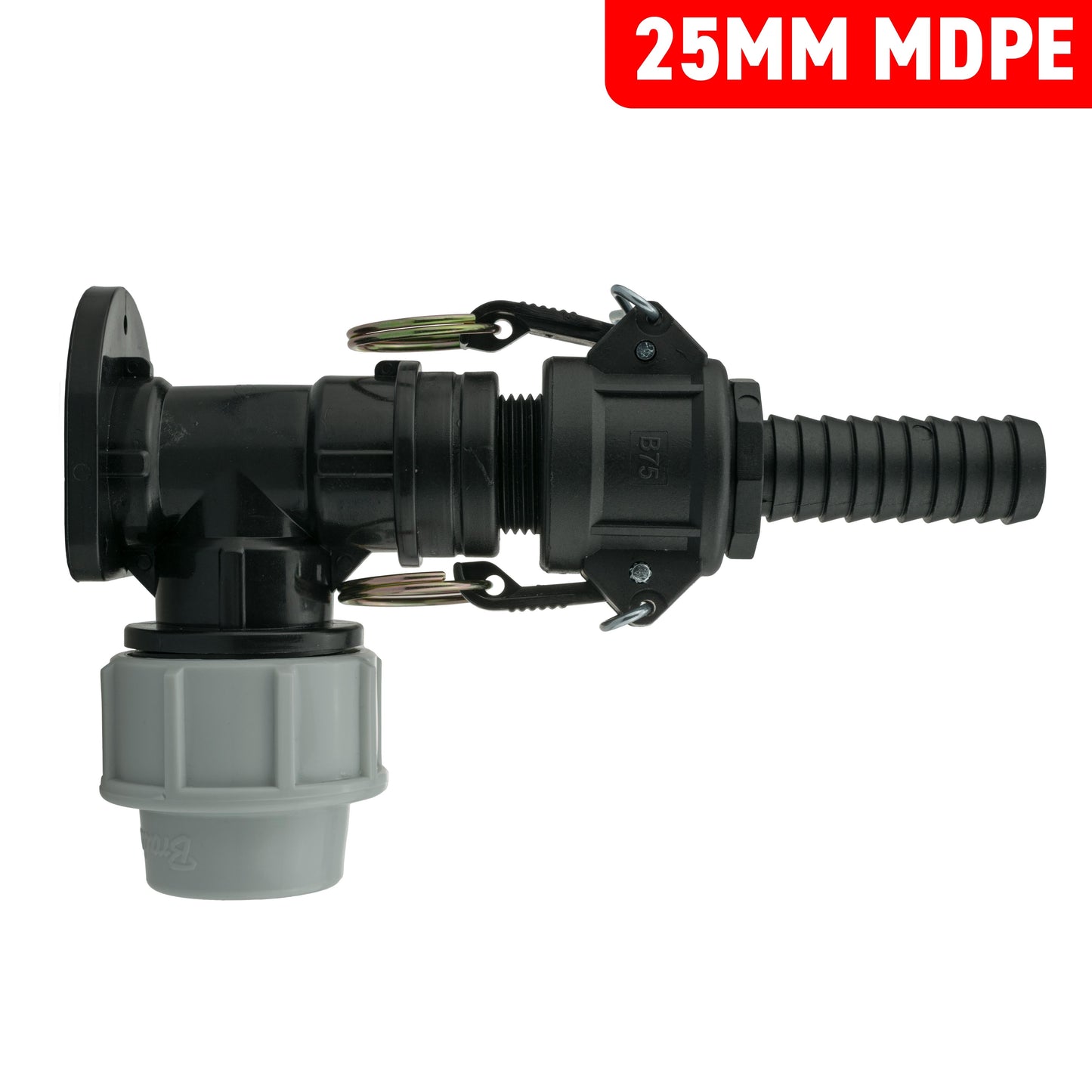 Wall Flange Kit 25mm MDPE + 3/4in Camlock Type B+E Hose Pipe Fitting Tap Adapter