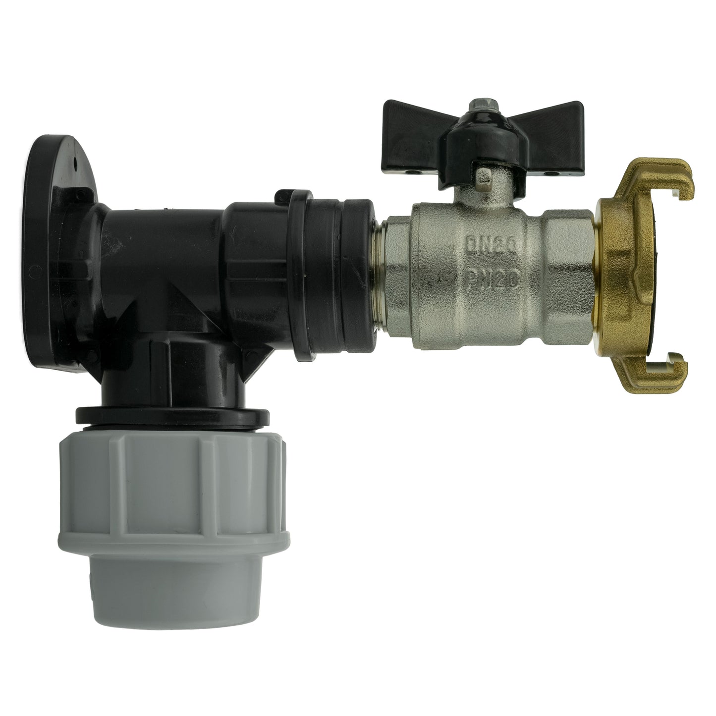 Wall Flange Kit 25mm MDPE + Bib Valve + Geka Water Connector Brass Water Fitting