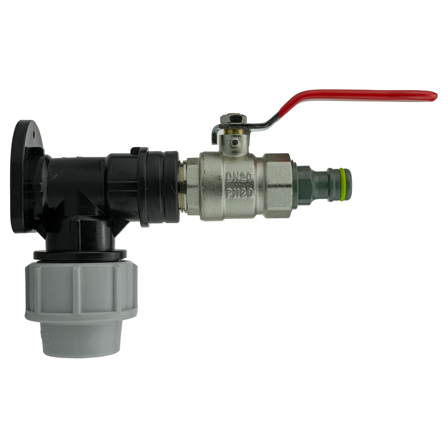 Wall Flange Kit 25mm MDPE + Lever Valve + Quick Connect Male for Water Connector