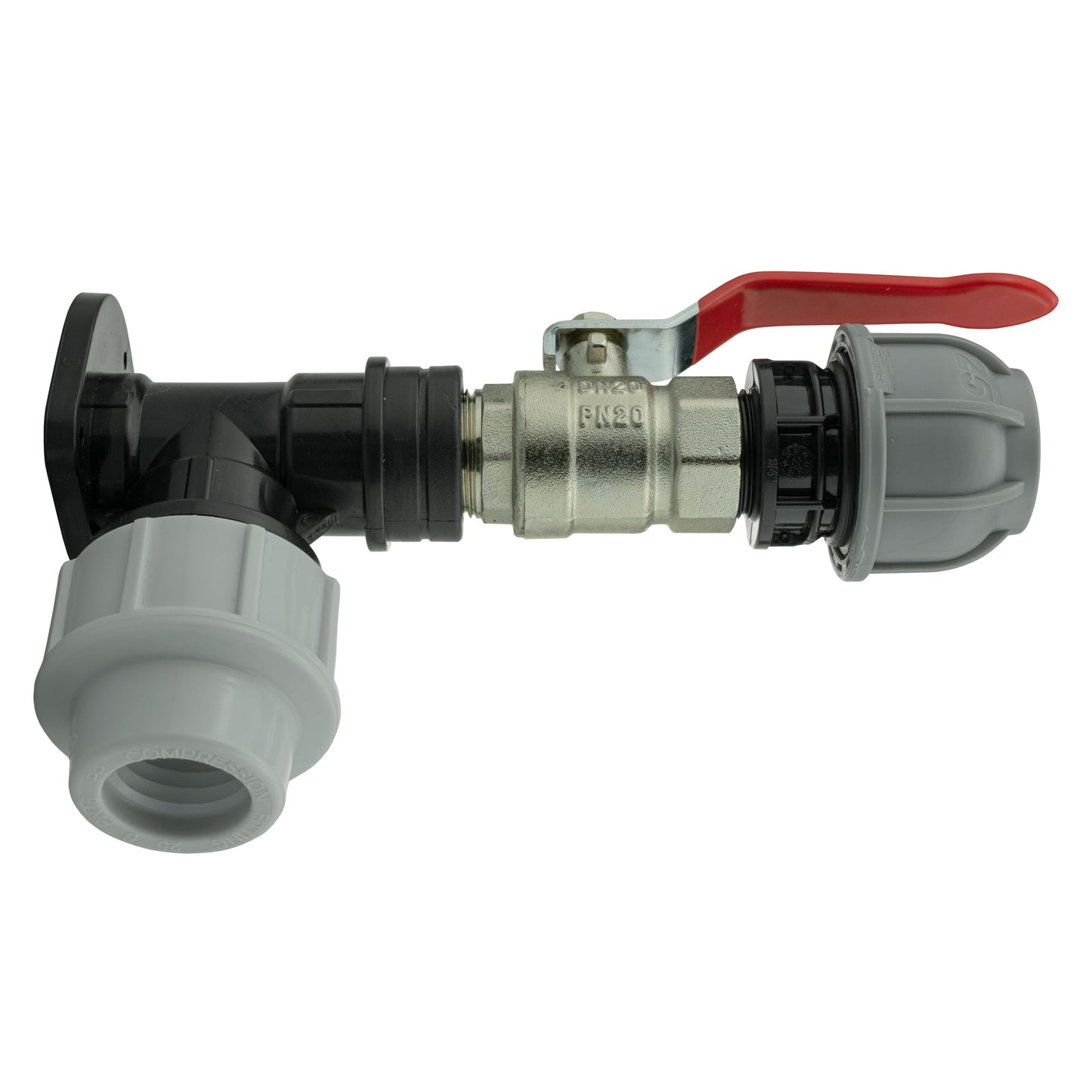 Wall Flange Kit 25mm MDPE + Lever Valve + 25mm MDPE Straight for Water Connector