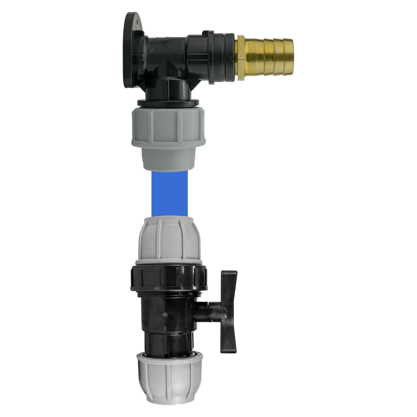 Wall Flange Kit 25mm MDPE + MDPE Valve + 25mm Brass Barb for Brass Water Fitting