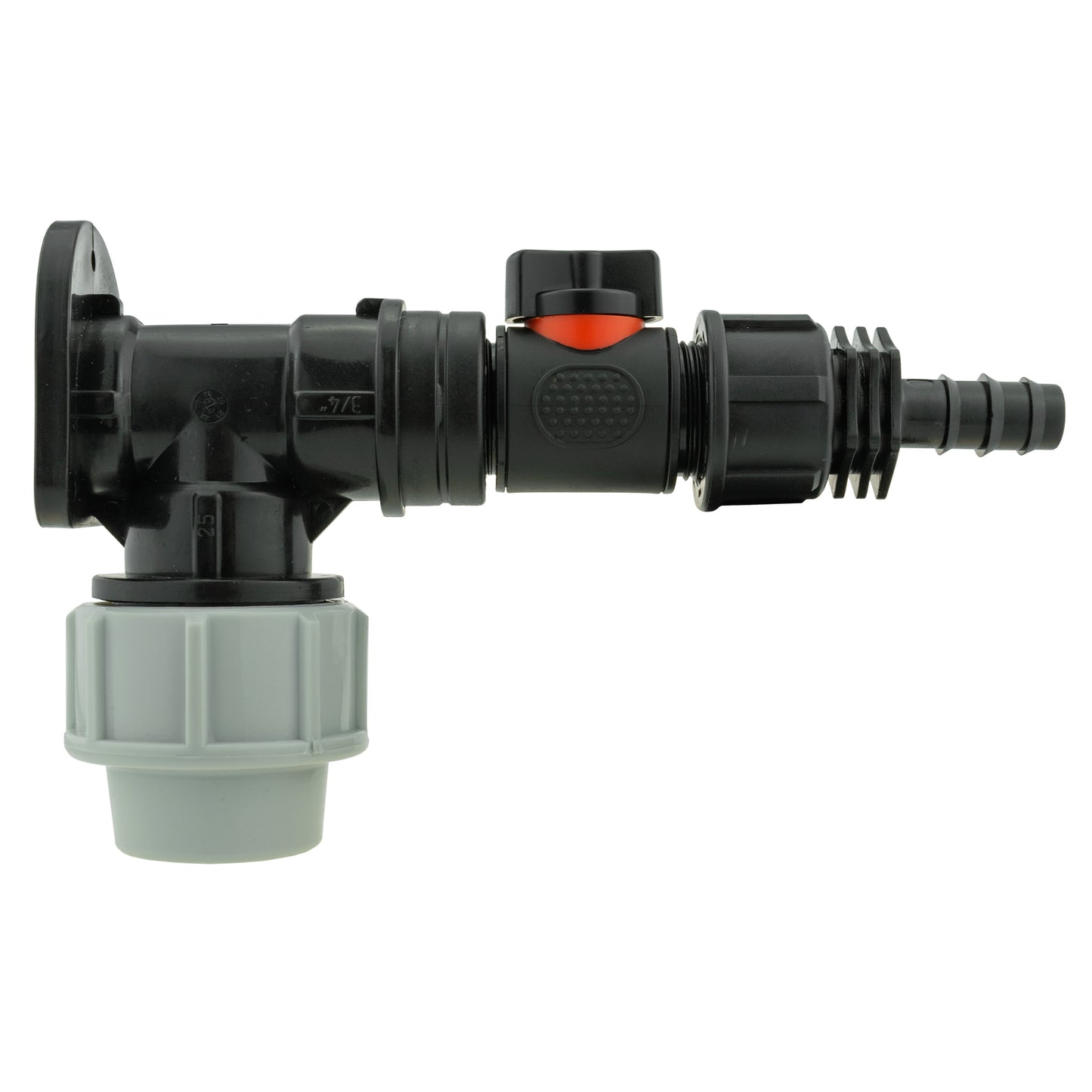 Wall Flange Kit 25mm MDPE + In-Line Valve + 1/2in Barb for Garden Irrigation Kit