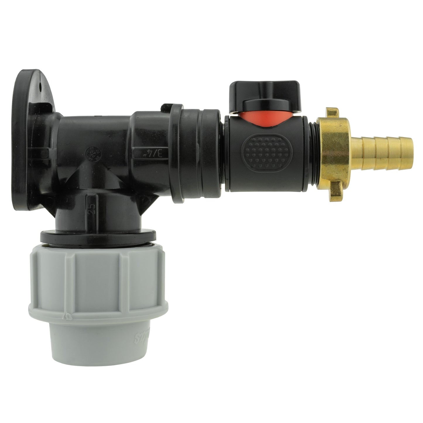 Wall Flange Kit 25mm MDPE + In-Line Valve + 13mm Brass Barb for Water Connector