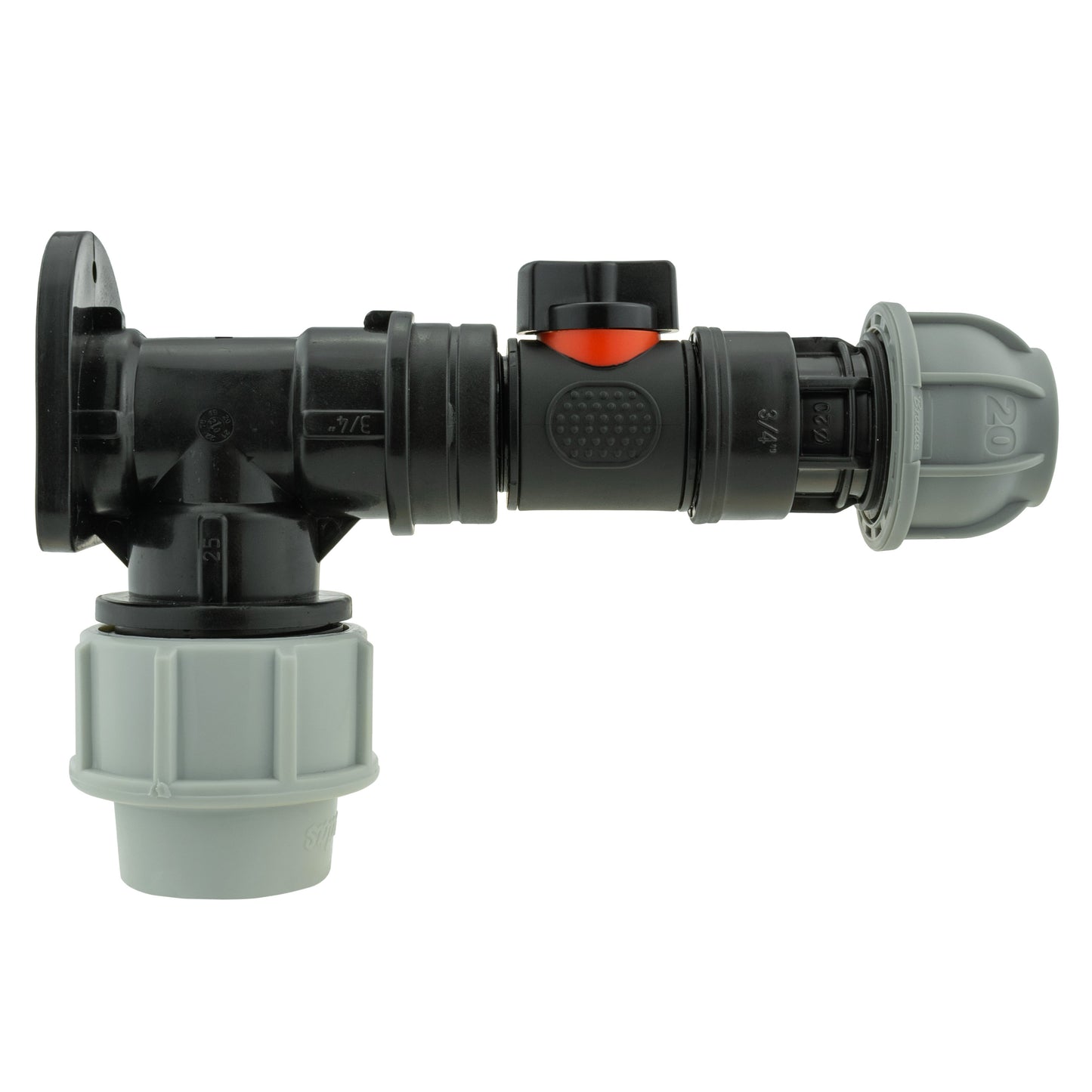 Wall Flange Kit 25mm MDPE + In-Line Valve + 25mm MDPE Joiner for Water Connector
