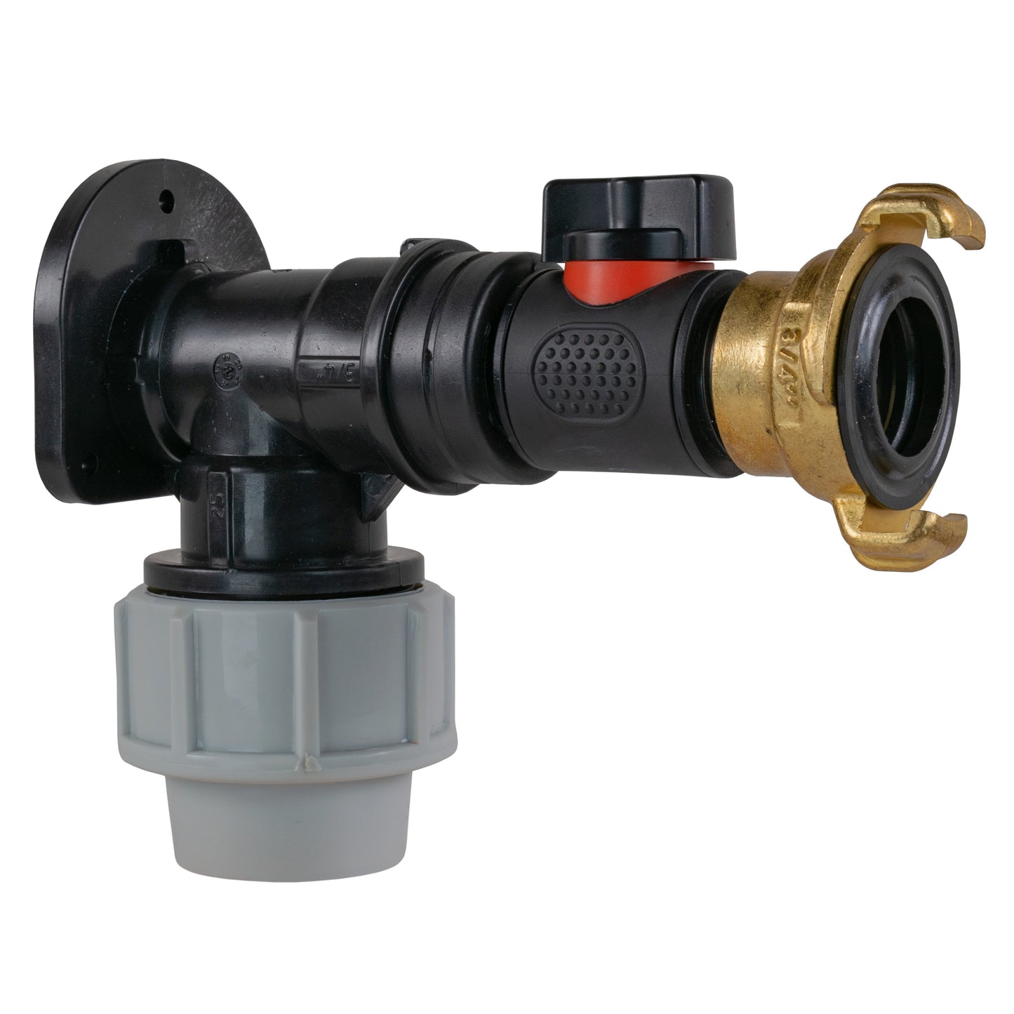 Wall Flange Kit 25mm MDPE + Valve + Geka Brass Water Fitting MDPE Pipe Connector