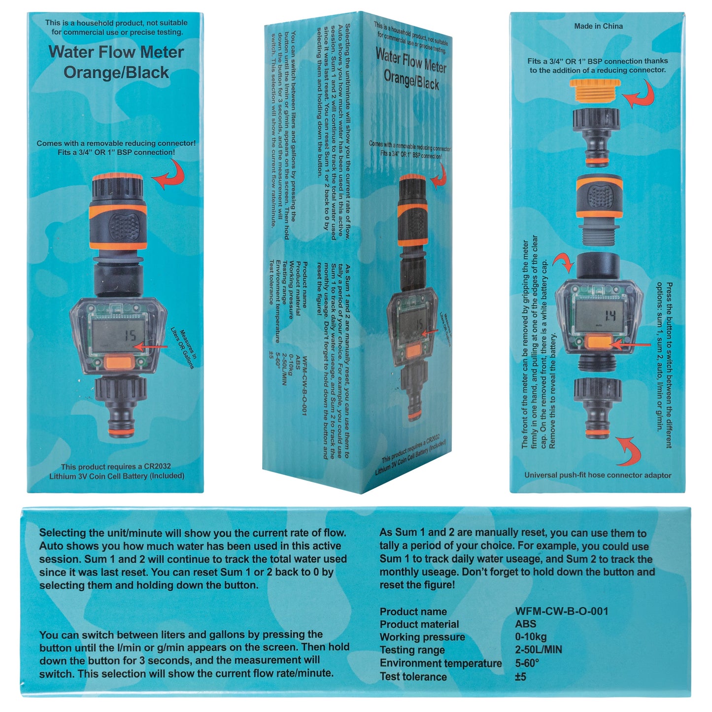Water Flow Meter Black/Orange