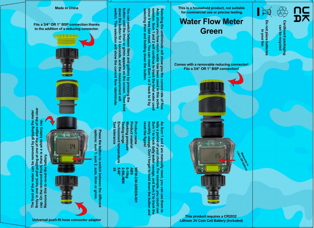 Water Flow Meter Green Drip Irrigation Fitting Garden Irrigation Kit