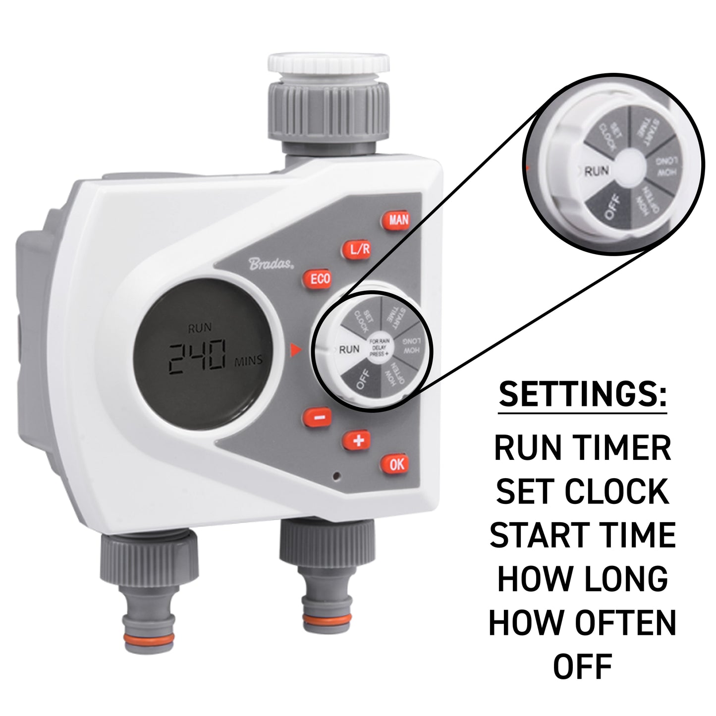 White Line 2-Way Electronic Control Water Timer Garden Hose Pipe Water Connector