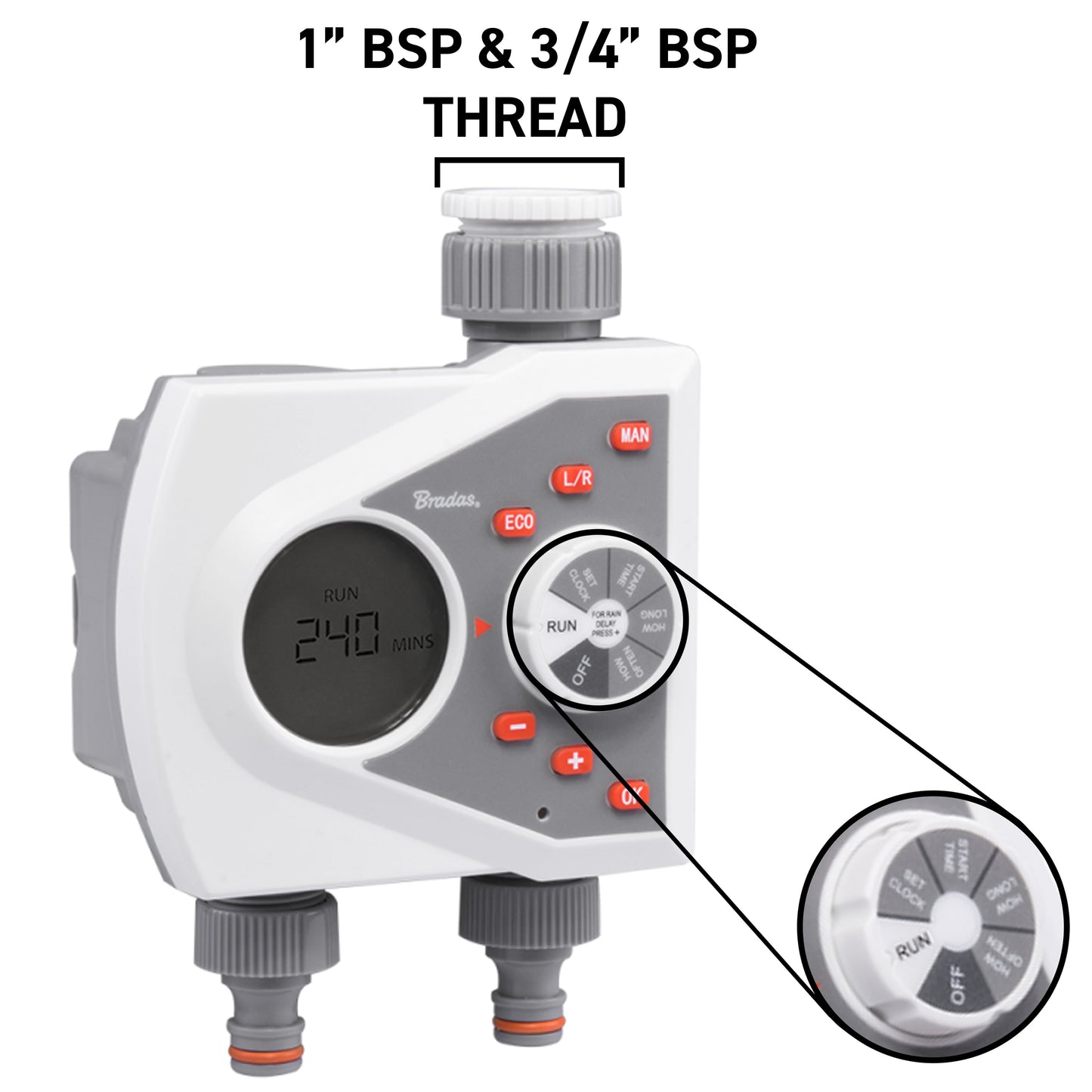 White Line 2-Way Electronic Control Water Timer Garden Hose Pipe Water Connector