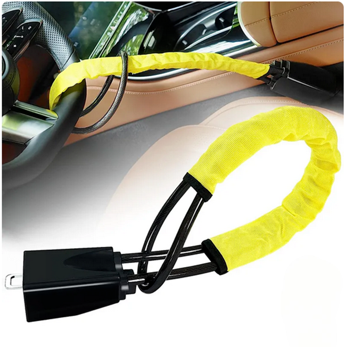 WheeLock Car Security Anti-Theft Steering Wheel Seat Belt Lock with 3 Keys for Cars, SUVs, Vans
