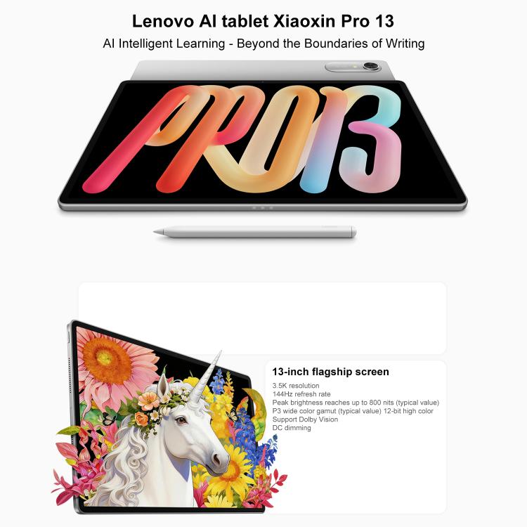 Lenovo Xiaoxin Pad Pro 13, 13 inch 3.5K AI Learning Tablet WiFi, 12GB+512GB, Android 16, Snapdragon 8s Gen4, US Plug, 12GB+512GB