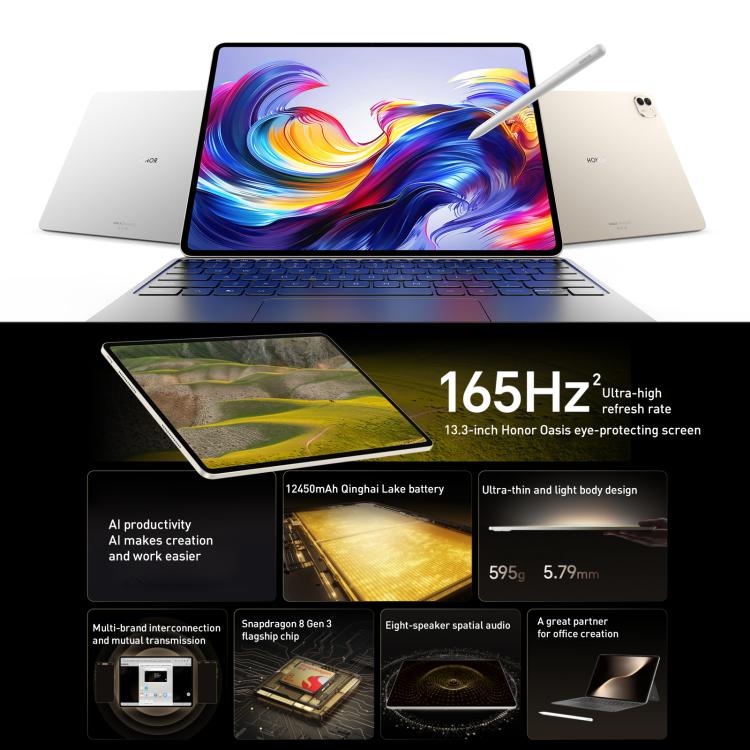 Honor MagicPad3 13.3 inch WiFi Tablet PC, 8GB+256GB MagicOS 9.0.1 Qualcomm Snapdragon 8 Gen3 Octa Core, 8GB+256GB