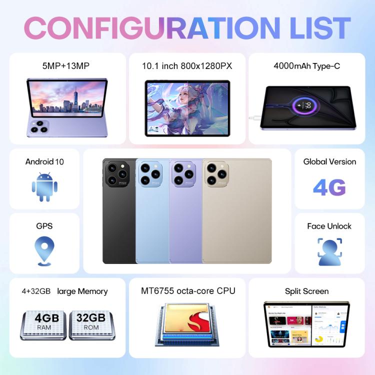 Pad 8 Pro 10.1 inch 4G LTE Tablet PC Combo Set, 4GB+32GB, Android 10 MT6755 Octa Core, with Keyboard / Mouse / Leather Case, US Plug, US Plug