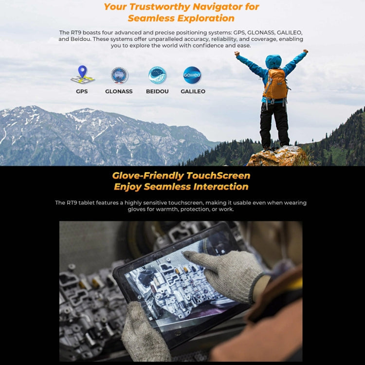 [HK Warehouse] OUKITEL RT9 4G Network IP68/IP69K Rugged Tablet, 6GB+256GB, 10.1 inch Android 14 Unisoc T606 Octa-Core Support Dual SIM, EU Plug (Black)