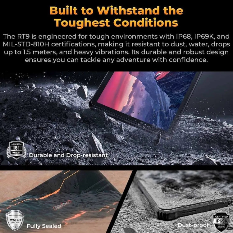 [HK Warehouse] OUKITEL RT9 4G Network IP68/IP69K Rugged Tablet, 6GB+256GB, 10.1 inch Android 14 Unisoc T606 Octa-Core Support Dual SIM, EU Plug (Orange)