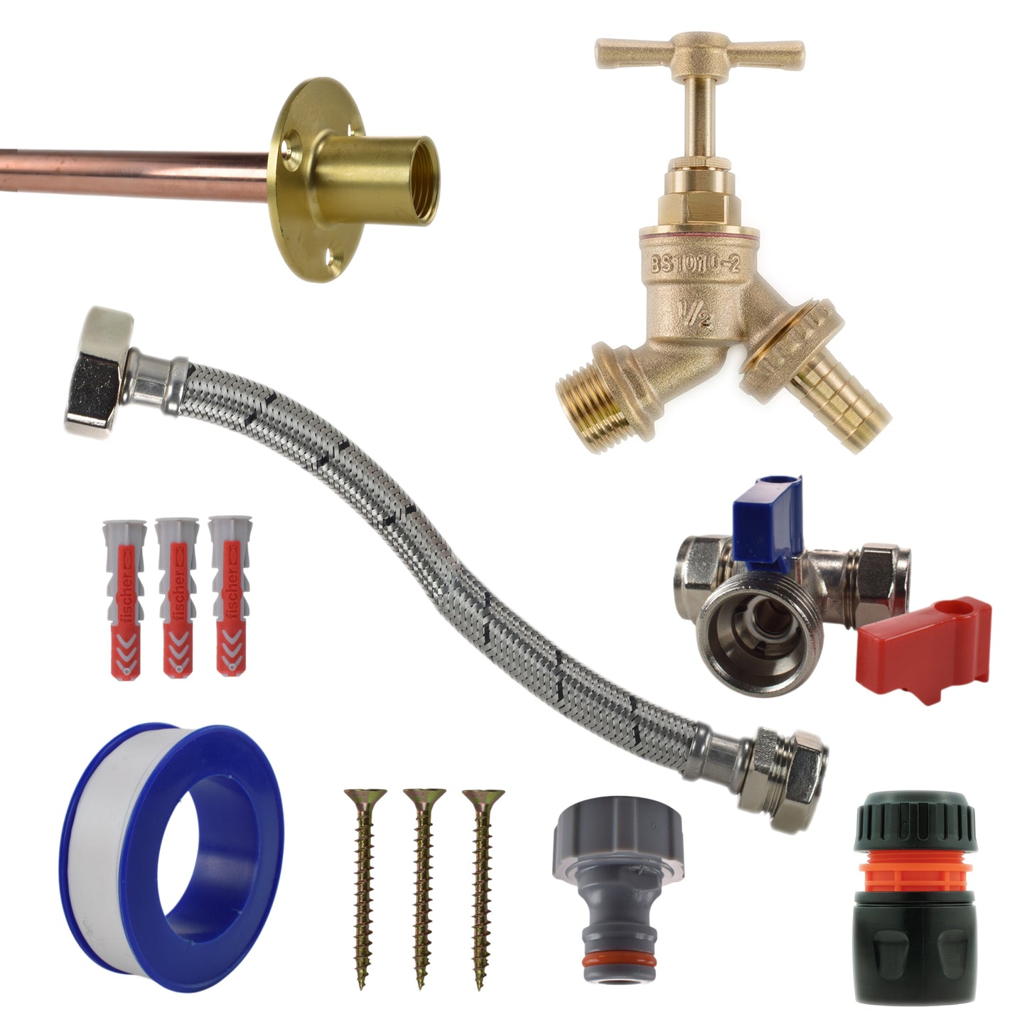 Brass Barbed Bib Tap STANDARD Connection Kit