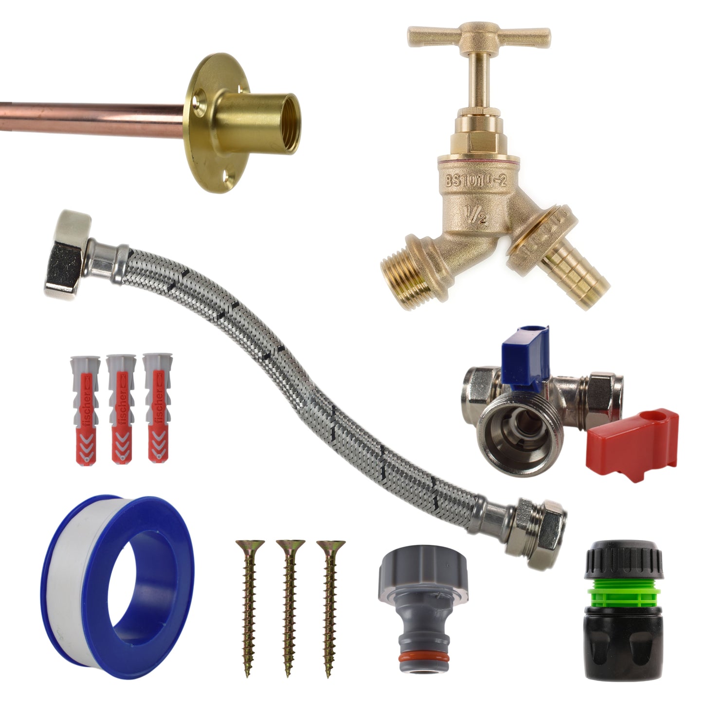 Brass Barbed Bib Tap STANDARD Connection Kit