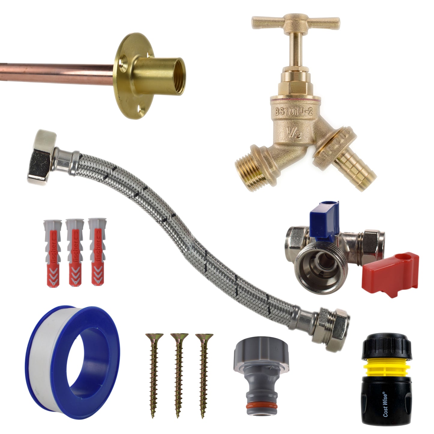 Brass Barbed Bib Tap STANDARD Connection Kit
