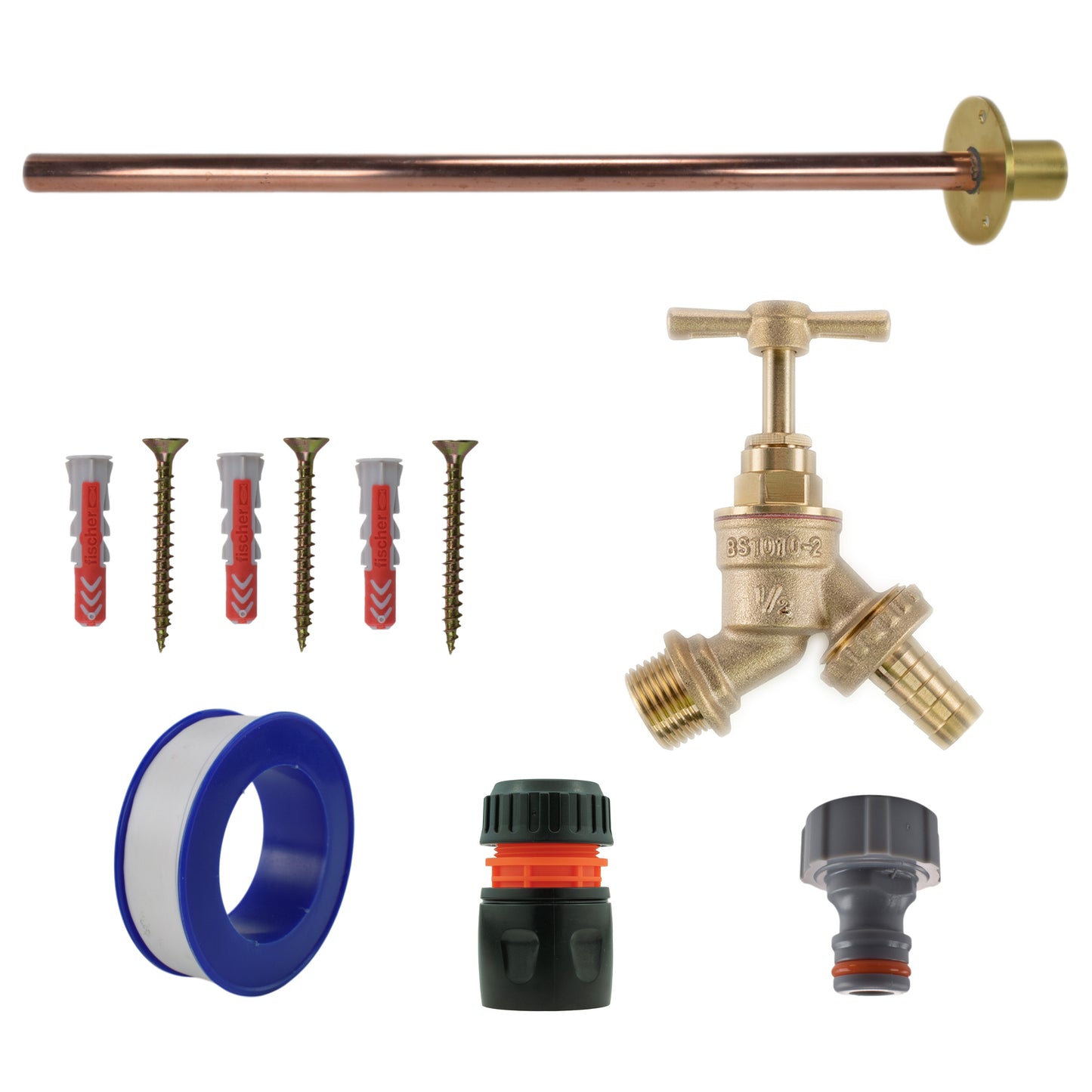 Brass Barbed Bib Tap BASIC Connection Kit Outdoor Watering Kit Hose Pipe Fitting