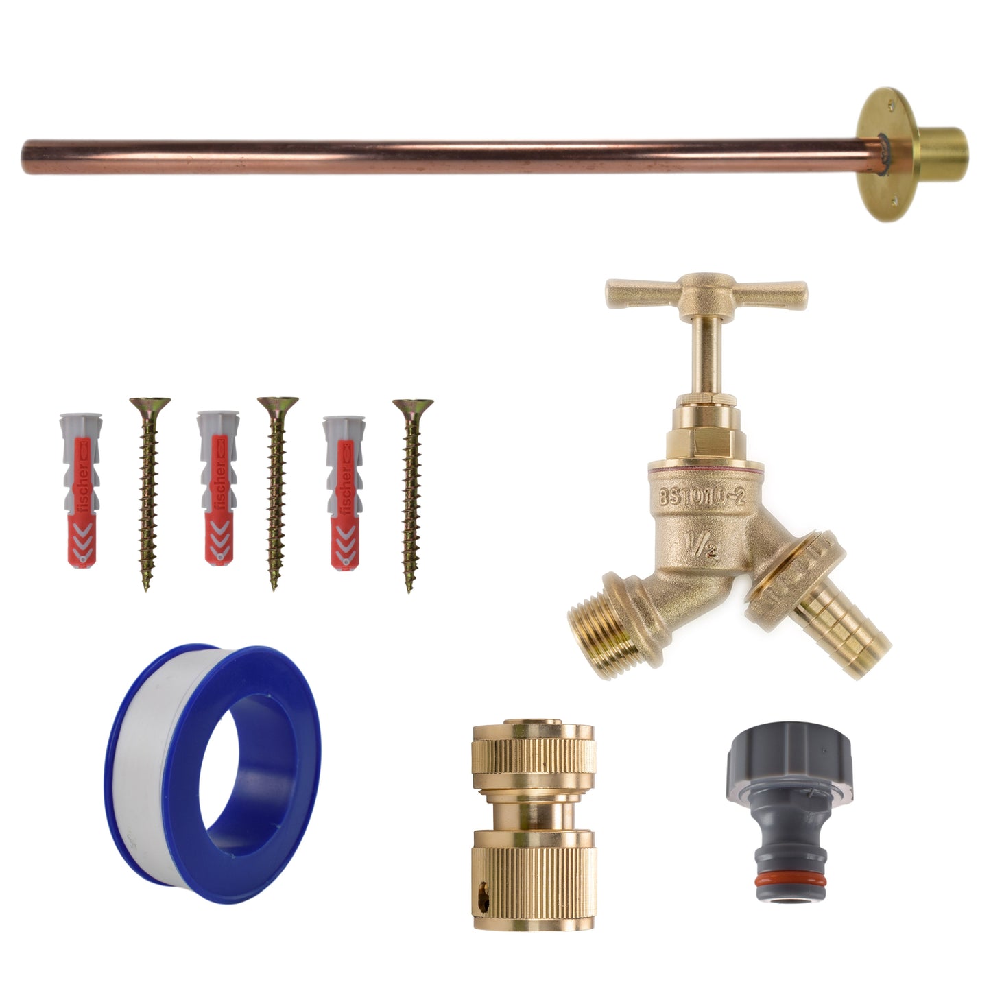 Brass Barbed Bib Tap BASIC Connection Kit Outdoor Watering Kit Hose Pipe Fitting
