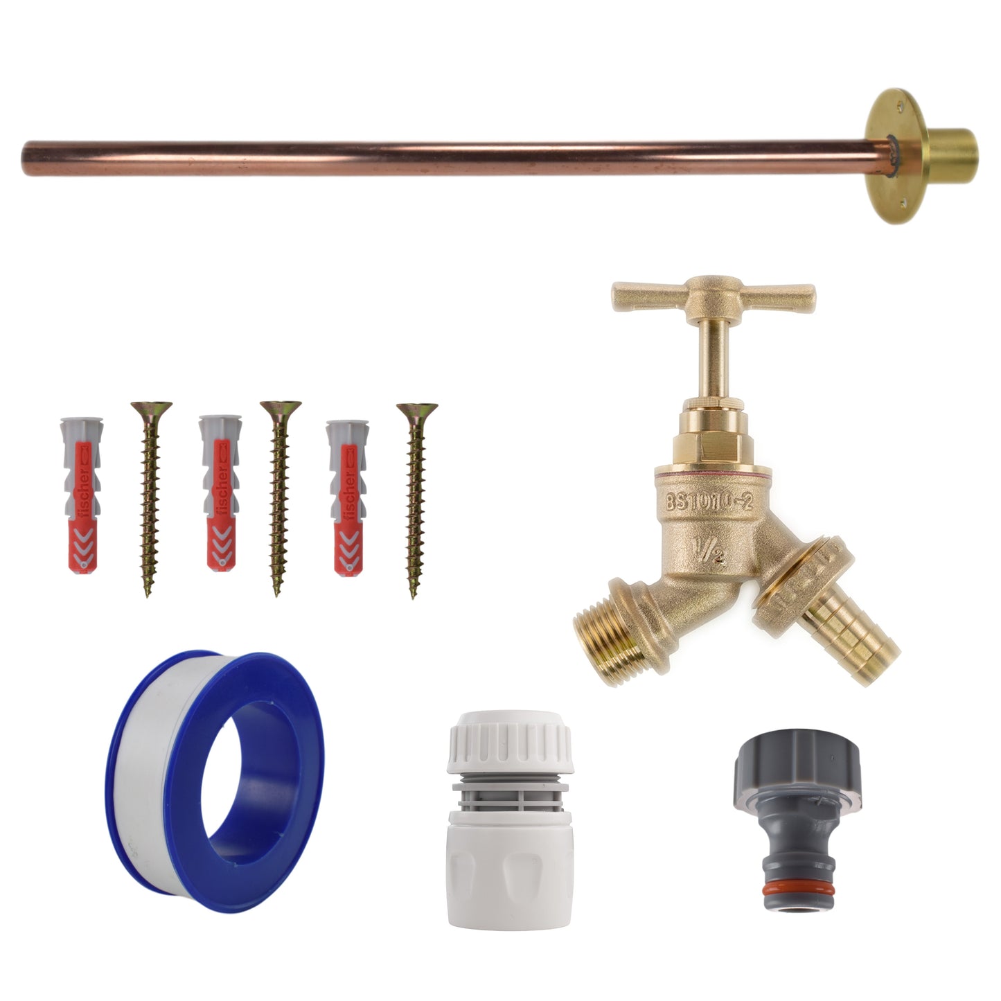 Brass Barbed Bib Tap BASIC Connection Kit Outdoor Watering Kit Hose Pipe Fitting