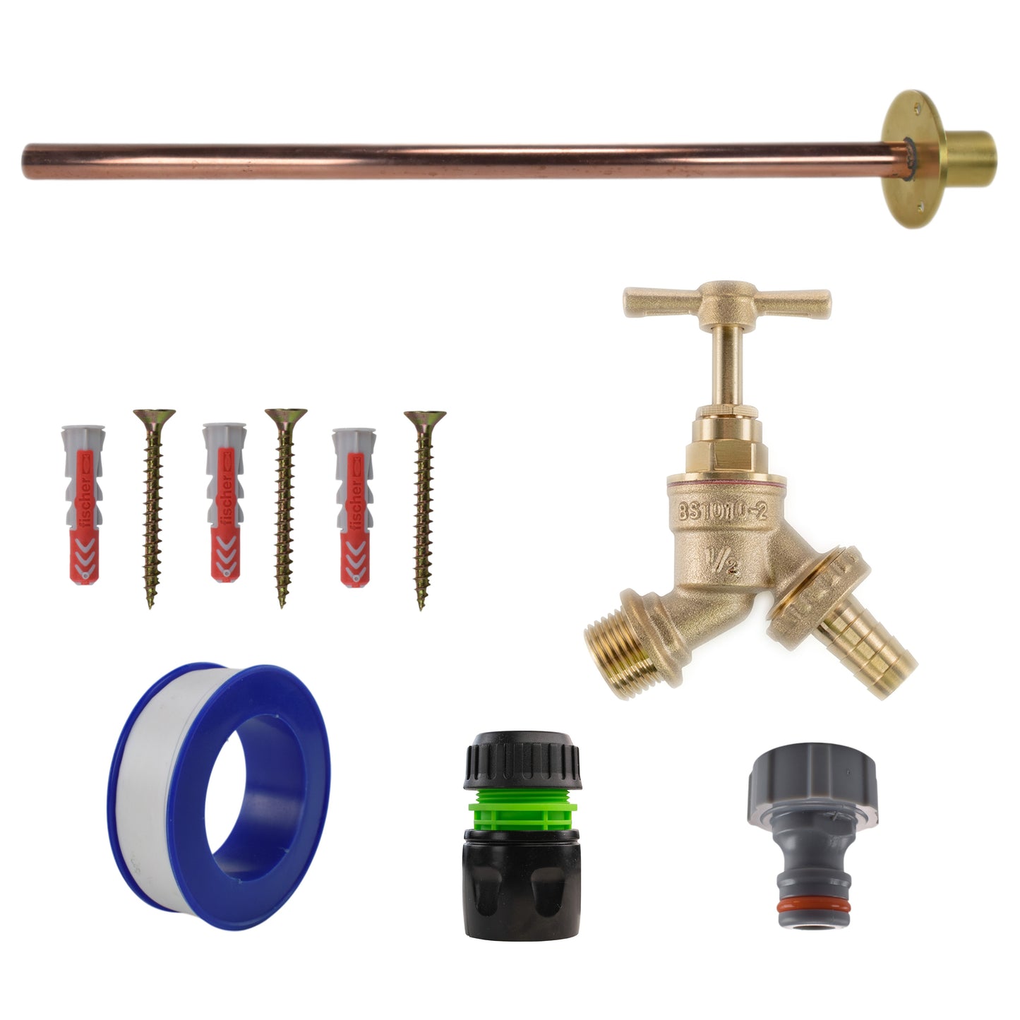 Brass Barbed Bib Tap BASIC Connection Kit Outdoor Watering Kit Hose Pipe Fitting