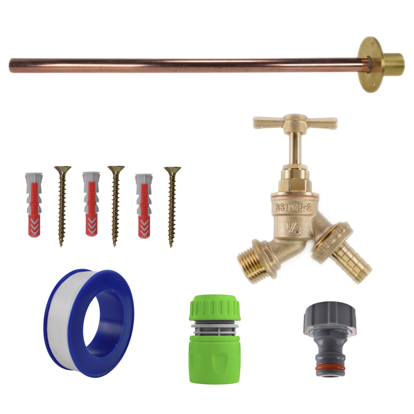 Brass Barbed Bib Tap BASIC Connection Kit Outdoor Watering Kit Hose Pipe Fitting