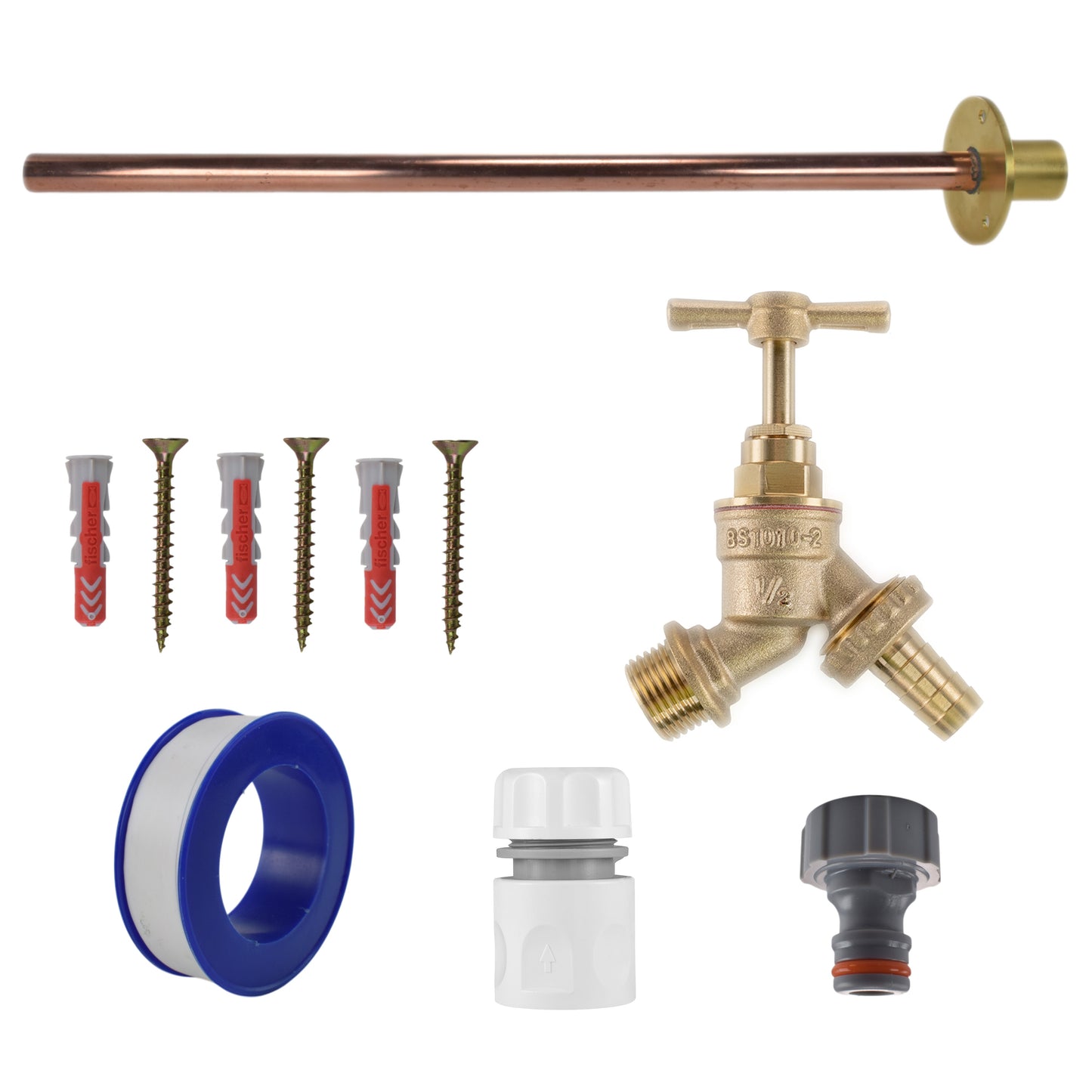 Brass Barbed Bib Tap BASIC Connection Kit Outdoor Watering Kit Hose Pipe Fitting