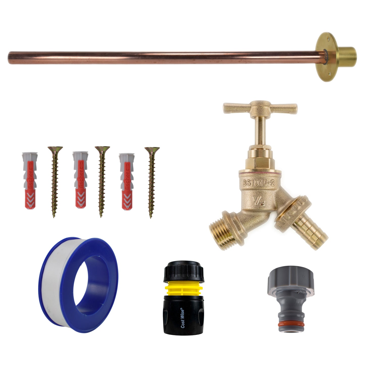 Brass Barbed Bib Tap BASIC Connection Kit Outdoor Watering Kit Hose Pipe Fitting