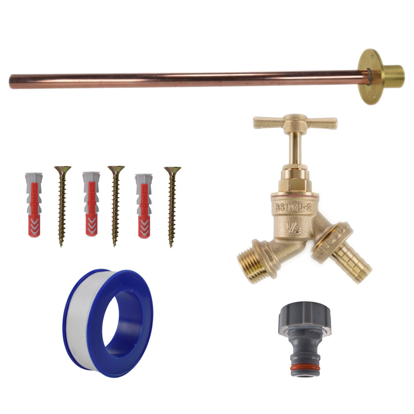 Brass Barbed Bib Tap BASIC Connection Kit Outdoor Watering Kit Hose Pipe Fitting