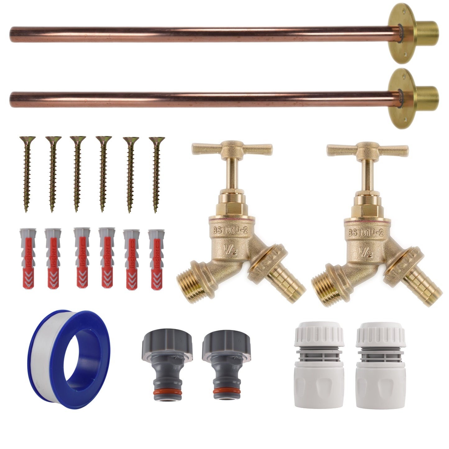Brass Barbed Bib Tap BASIC Connection Kit x2