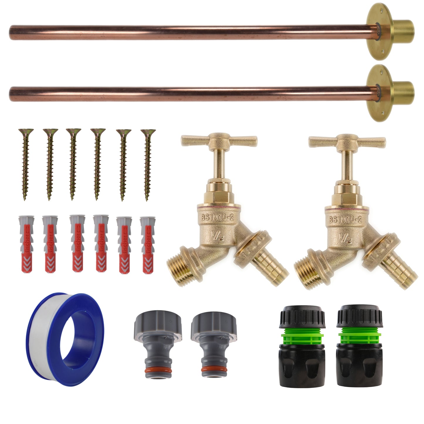 Brass Barbed Bib Tap BASIC Connection Kit x2