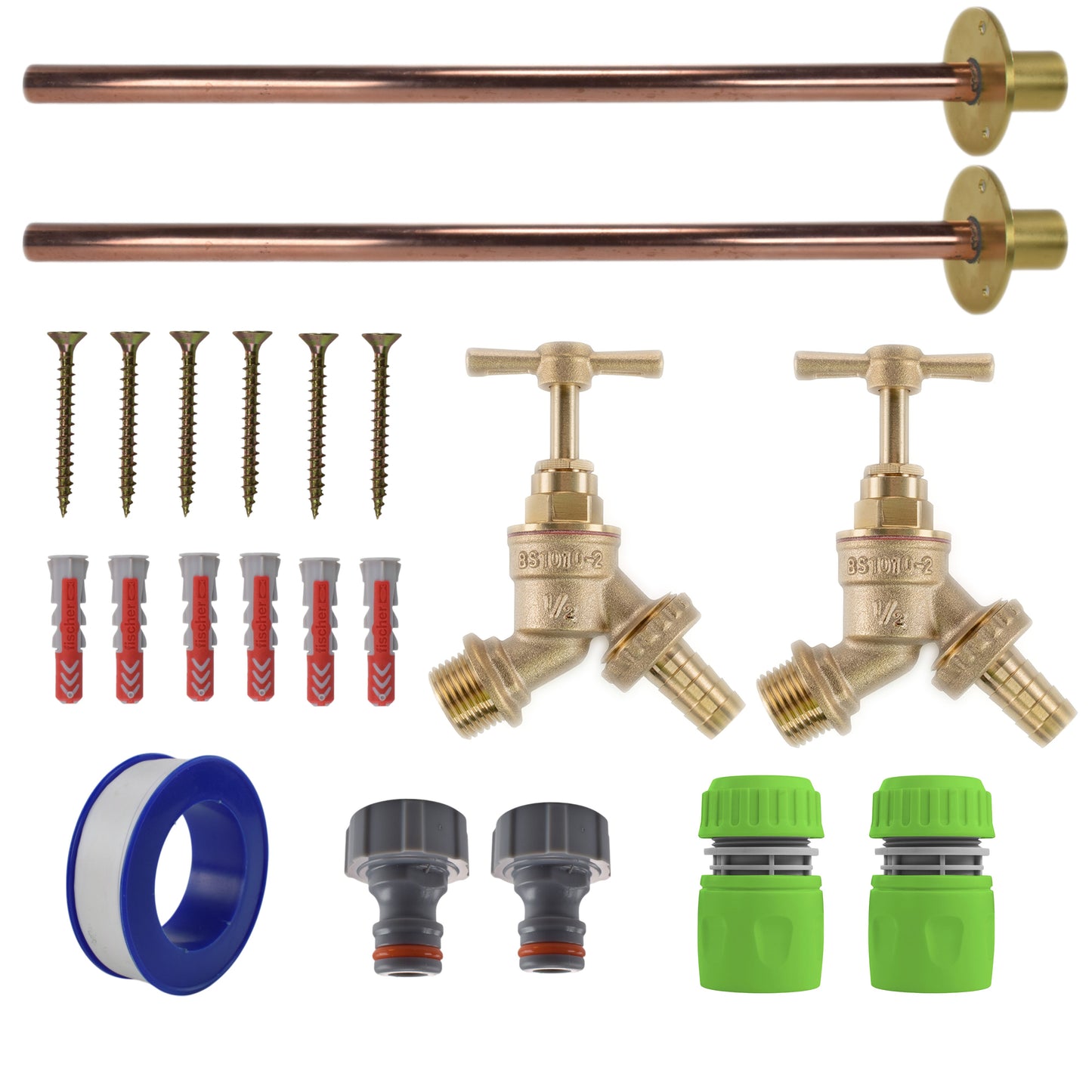 Brass Barbed Bib Tap BASIC Connection Kit x2