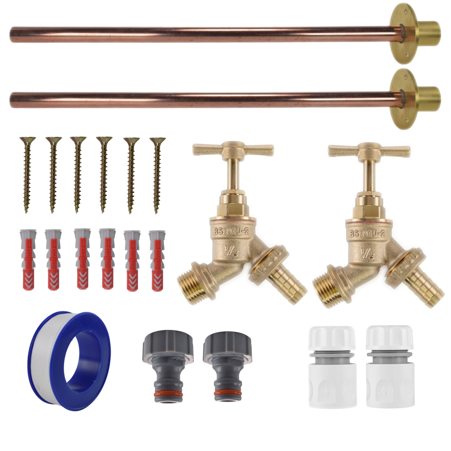 Brass Barbed Bib Tap BASIC Connection Kit x2