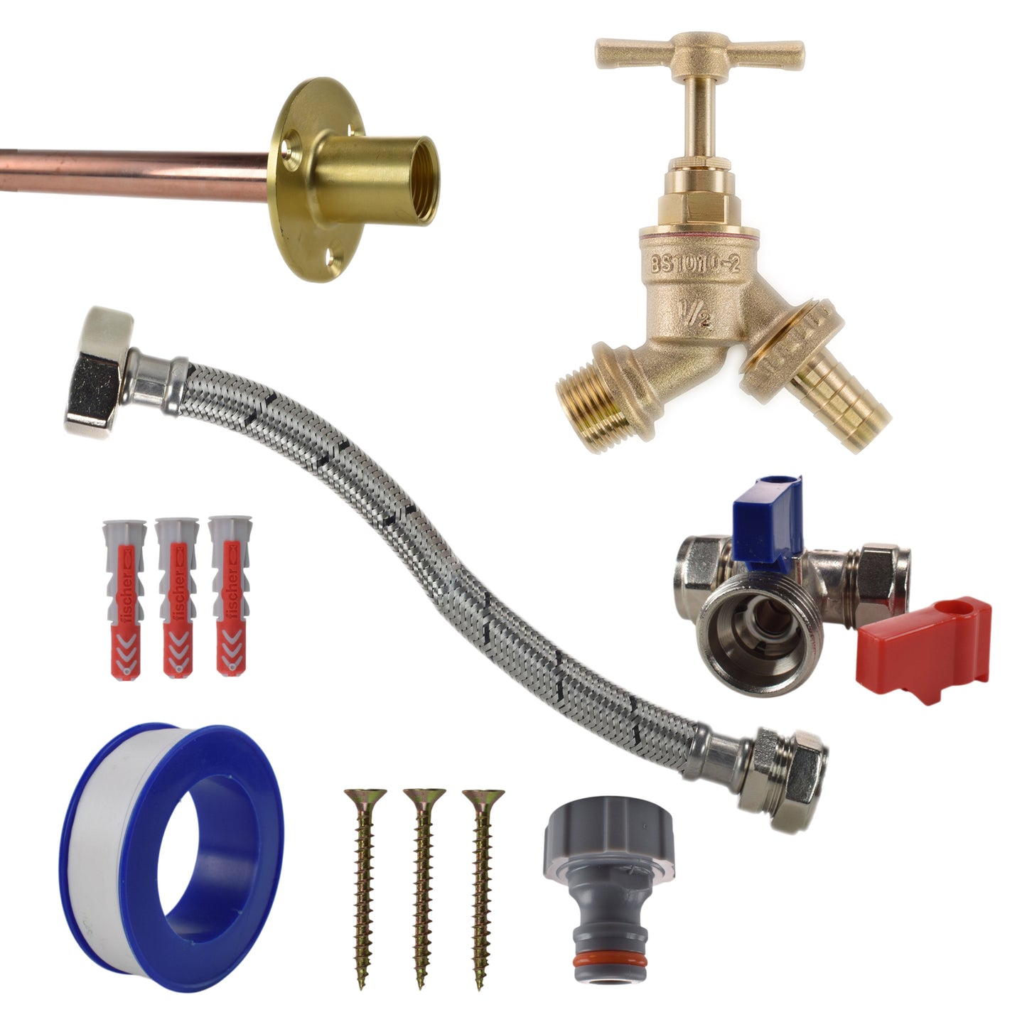 Brass Barbed Bib Tap STANDARD Connection Kit
