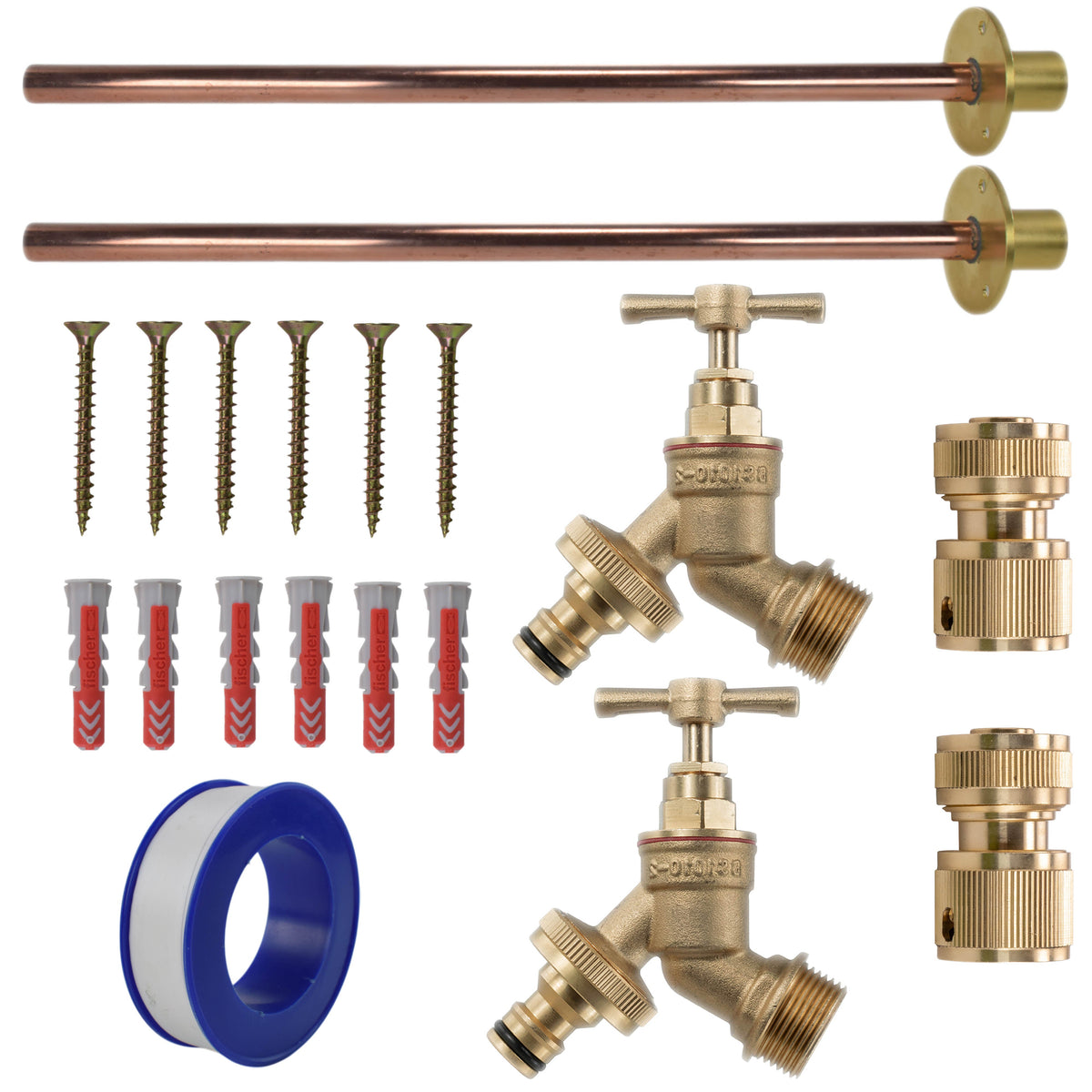 Brass Quick Connect Bib Tap BASIC Connection Kit x2 Garden Hose Pipe Tap Adapter