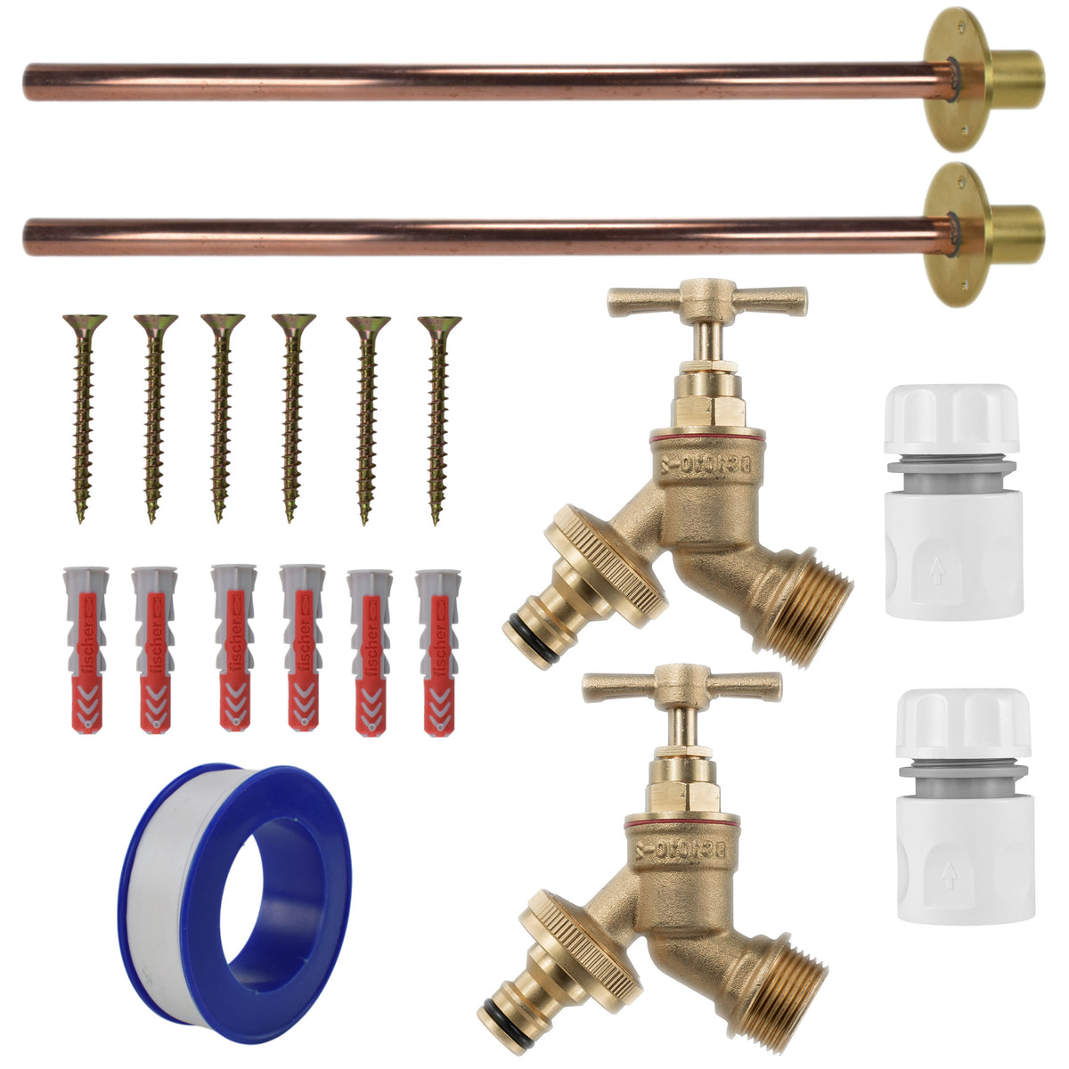 Brass Quick Connect Bib Tap BASIC Connection Kit x2 Garden Hose Pipe Tap Adapter